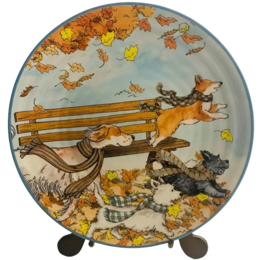 *Pier 1 Autumn Park Bench Pups Plates Set of 8